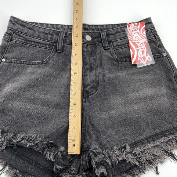 New ROMWE Black Denim Cut Off High Waisted Shorts Womens 6 - Picture 6 of 7